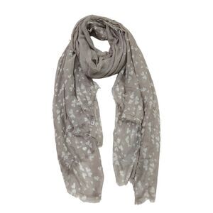 Tilo Wrap Scarf Wrap Womens One Size Gray White Eye Lash Fringe Hearts Print